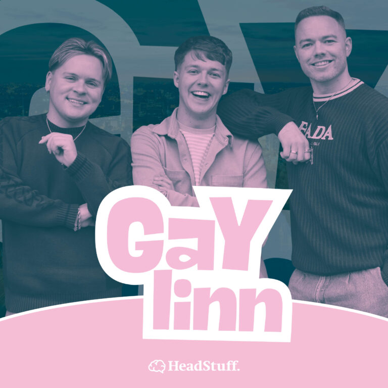 gaylinn podcast on HeadStuff Podcasts artwork featuring hosts